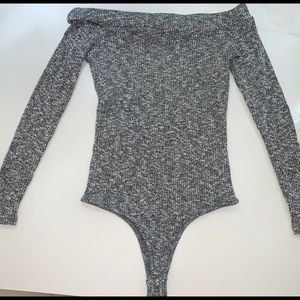 Off the shoulder gray bodysuit